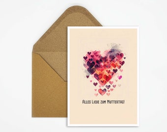 Mother's Day card with colorful hearts, Happy Mother's Day saying postcard, card to give as a gift, card with congratulations for Mother's Day