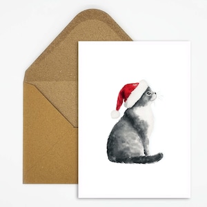 Kerstkaart met kattenmotief, Britse korthaar kat met kerstmuts, ansichtkaart voor kattenliefhebbers voor dierenkerstgroeten