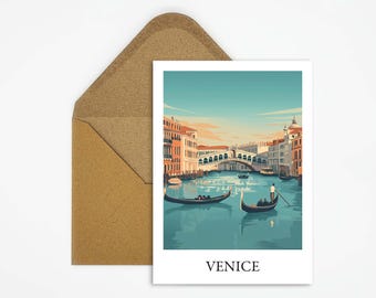 Cartolina di viaggio di Venezia, Italia, con splendida illustrazione, ideale come souvenir di viaggio o regalo per viaggiatori e collezionisti di cartoline.