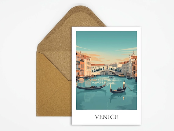 Venedig, Italien Reise Postkarte mit schöner Illustration ideal als Reiseerinnerung oder Geschenk für Reisende und Kartensammler