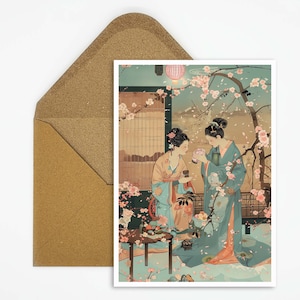 Cartolina di Pasqua, cartolina di Buona Pasqua, illustrazione del coniglietto di Pasqua, stile giapponese, stampa di carte, carta stampata, cartolina regalo, carta Ukiyo-e
