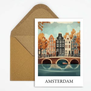 Amsterdam, Niederlande Reise Postkarte mit schöner Illustration ideal als Reiseerinnerung oder Geschenk für Reisende und Kartensammler