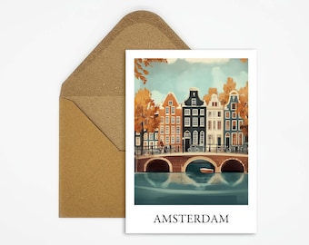 Amsterdam, Niederlande Reise Postkarte mit schöner Illustration ideal als Reiseerinnerung oder Geschenk für Reisende und Kartensammler