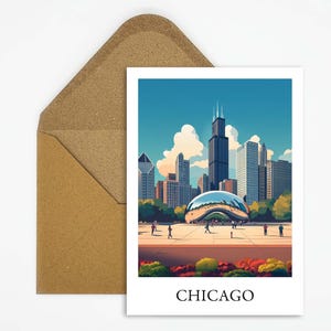 Postal de viaje de Chicago, EE. UU. con una bonita ilustración ideal como recuerdo de viaje o regalo para viajeros y coleccionistas de mapas