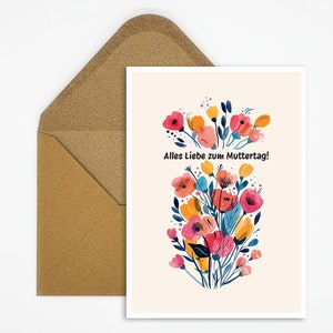 Carte postale fête des mères avec motif floral, carte postale avec dicton fête des mères, vœux floraux pour la fête des mères, cadeau unique, fait main