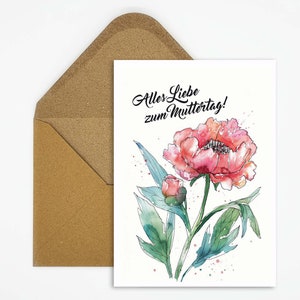 Carte de fête des mères à offrir, carte aquarelle fleur pour maman, carte postale avec dicton pour la fête des mères, cadeau unique, fait main