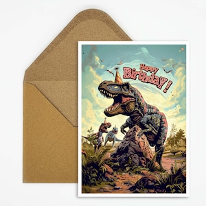 Geburtstagskarte Dinosaurier, Happy Birthday Geburtstagskarte, Kinder Geburtstagskarte, Geschenk, Dinosaurier Illustration, Jungen, Mädchen