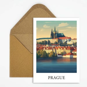 Prag, Tschechien Reise Postkarte mit schöner Illustration ideal als Reiseerinnerung oder Geschenk für Reisende und Kartensammler