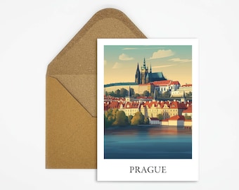 Prague, Czech Republic travel postcard with beautiful illustration ideal as a travel souvenir or gift for travelers and map collectors