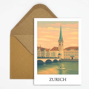 Zürich Zwitserland ansichtkaart met illustratie van de oude stad, stijlvolle kaart voor reisliefhebbers als souvenir van een stedentrip of als cadeau