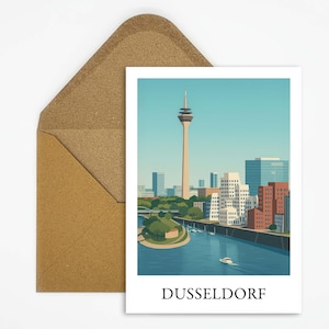 Carte postale de Düsseldorf Allemagne avec motif Tour du Rhin, plan de ville de haute qualité idéal comme cadeau ou décoration à accrocher