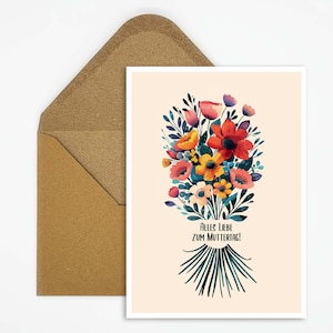 Alles Liebe zum Muttertag, Postkarte mit Blumenstrauß Illustration, Ideale Karte zum Verschenken für Mama, Karte Muttertag, Geschenk