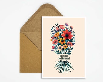 Alles Liebe zum Muttertag, Postkarte mit Blumenstrauß Illustration, Ideale Karte zum Verschenken für Mama, Karte Muttertag, Geschenk