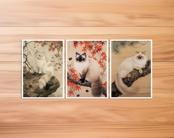 Cat Postcard, Cat Card, Birman Cat, Birthday Card, Art Postcard, Cat Hokusai Style, Gift Card, Vintage Cat Card