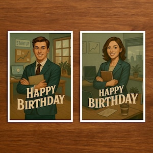 Carte d'anniversaire rétro pour entrepreneur, carte postale professionnelle de style vintage, carte d'anniversaire originale pour le travail, le travail, les collègues en cadeau