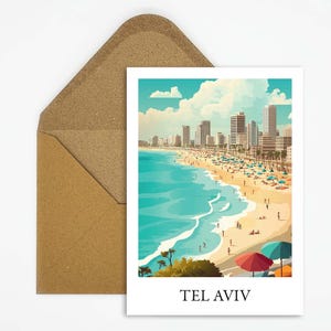 Carte postale de voyage de Tel Aviv, Israël avec une belle illustration, idéale comme souvenir de voyage ou cadeau pour les voyageurs et les collectionneurs de cartes