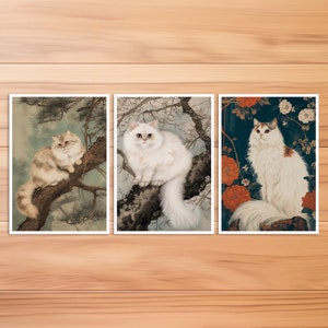 Cat postcard, Persian cat, cat card, birthday card, art postcard, cat Hokusai style, gift card, postcard set 2
