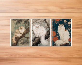 Kat ansichtkaart, Perzische kat, kattenkaart, verjaardagskaart, kunstbriefkaart, kat Hokusai stijl, cadeaukaart, ansichtkaart set 2