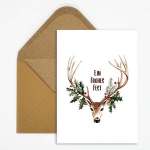 Biglietto di auguri di Natale con motivo cervo e corna e auguri "Buon Natale" per Natale come decorazione o come regalo