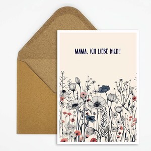 Carte avec disant Maman je t'aime, illustration florale, carte postale pour la fête des mères, carte d'anniversaire, carte de félicitations, cadeau pour maman