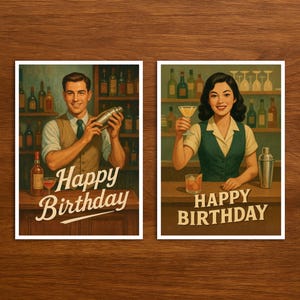 Carte d'anniversaire vintage barman, carte postale rétro Joyeux anniversaire pour la profession, carte de travail créative pour hommes et femmes, idéale comme cadeau