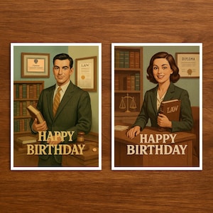 Cartão de feliz aniversário para advogados/advogados, cartão postal com ilustração de profissão vintage e retrô, cartão de aniversário exclusivo, ideal como presente