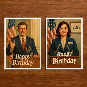 Carte d'anniversaire pour politicien de profession, carte postale avec illustration vintage et rétro, carte d'anniversaire à offrir