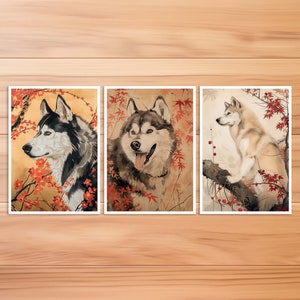 Cartolina Siberian Husky, Biglietto per cani, Cartolina per animali, Cane in stile Hokusai, Stile giapponese, Biglietto di compleanno, Cartolina d'arte, Regalo