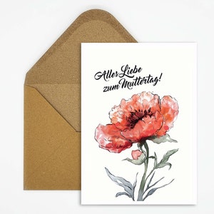 Carte de fête des mères pour la meilleure maman, carte aquarelle fleur pour maman, carte postale avec dicton pour la fête des mères, cadeau unique, fait main