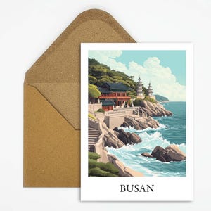 Carte postale de voyage de Busan, Corée du Sud avec une belle illustration, idéale comme souvenir de voyage ou cadeau pour les voyageurs et les collectionneurs de cartes