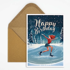 Geburtstagskarte Eiskunstlauf, Happy Birthday Karte Eiskunstlauf, Sport Karte Happy Birthday, Postkarte Eiskunstlauf zum Verschenken