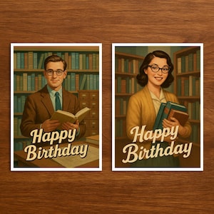 Carte d'anniversaire pour bibliothécaire, carte postale rétro pour la profession, carte de travail créative pour hommes et femmes, idéale comme cadeau