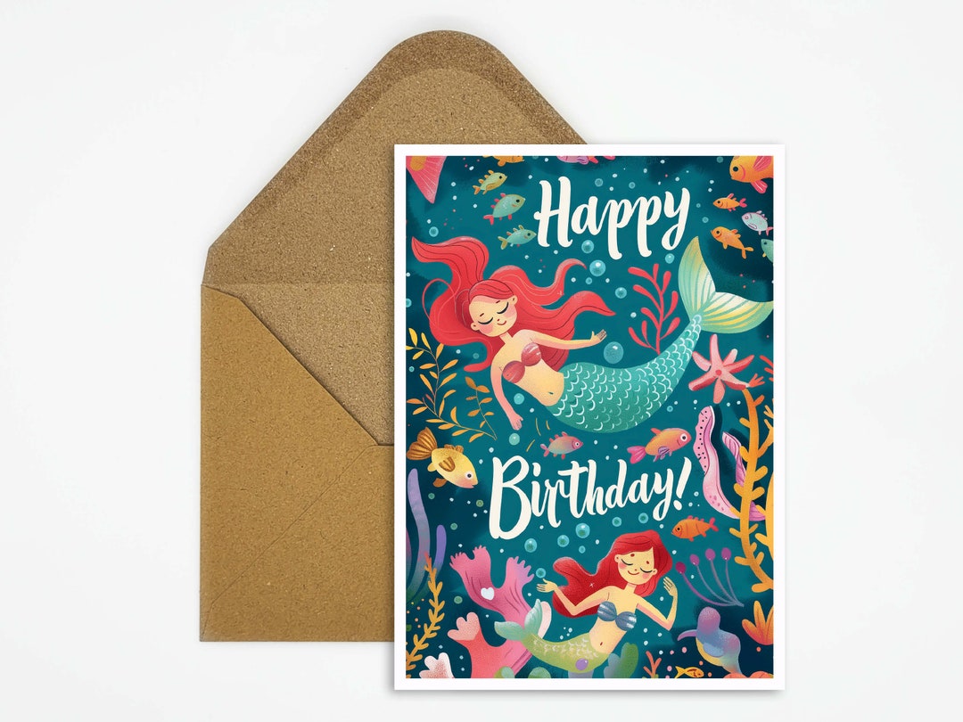 Happy Birthday Card Mermaid, Girls Birthday, Birthday Card Underwater