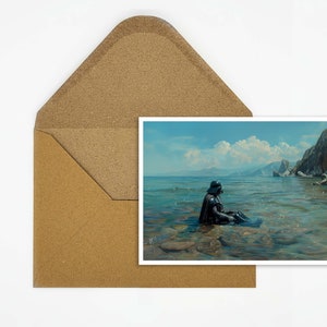 postal galáctica de la aventura | postal única de la ciencia ficción | Regalo perfecto para fans | Tarjeta del Señor Oscuro en la Playa