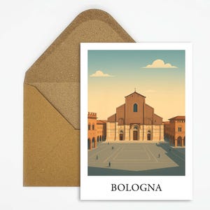 Carte postale de Bologne en Italie avec illustration de la Piazza Maggiore, carte de voyage classique en Italie idéale comme souvenir ou cadeau