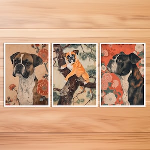 Boxer Dog Postcard, Animal Postcard, Dog in Hokusai Style, Dog Illustration, Birthday Card, Art Postcard, Gift Card