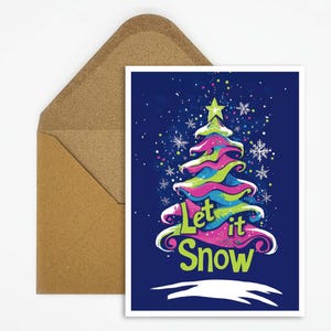 Bijzondere kerstkaart, in psychedelische stijl met kerstgroet "Let it snow" voor bijzondere kerstgroeten