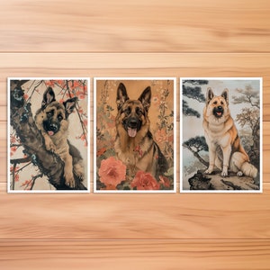 Schäferhund Postkarte, Tier Postkarte, Hund im Hokusai Stil, Japanischer Stil, Geburtstag Karte, Kunstpostkarte, Geschenk, Hunde Freunde