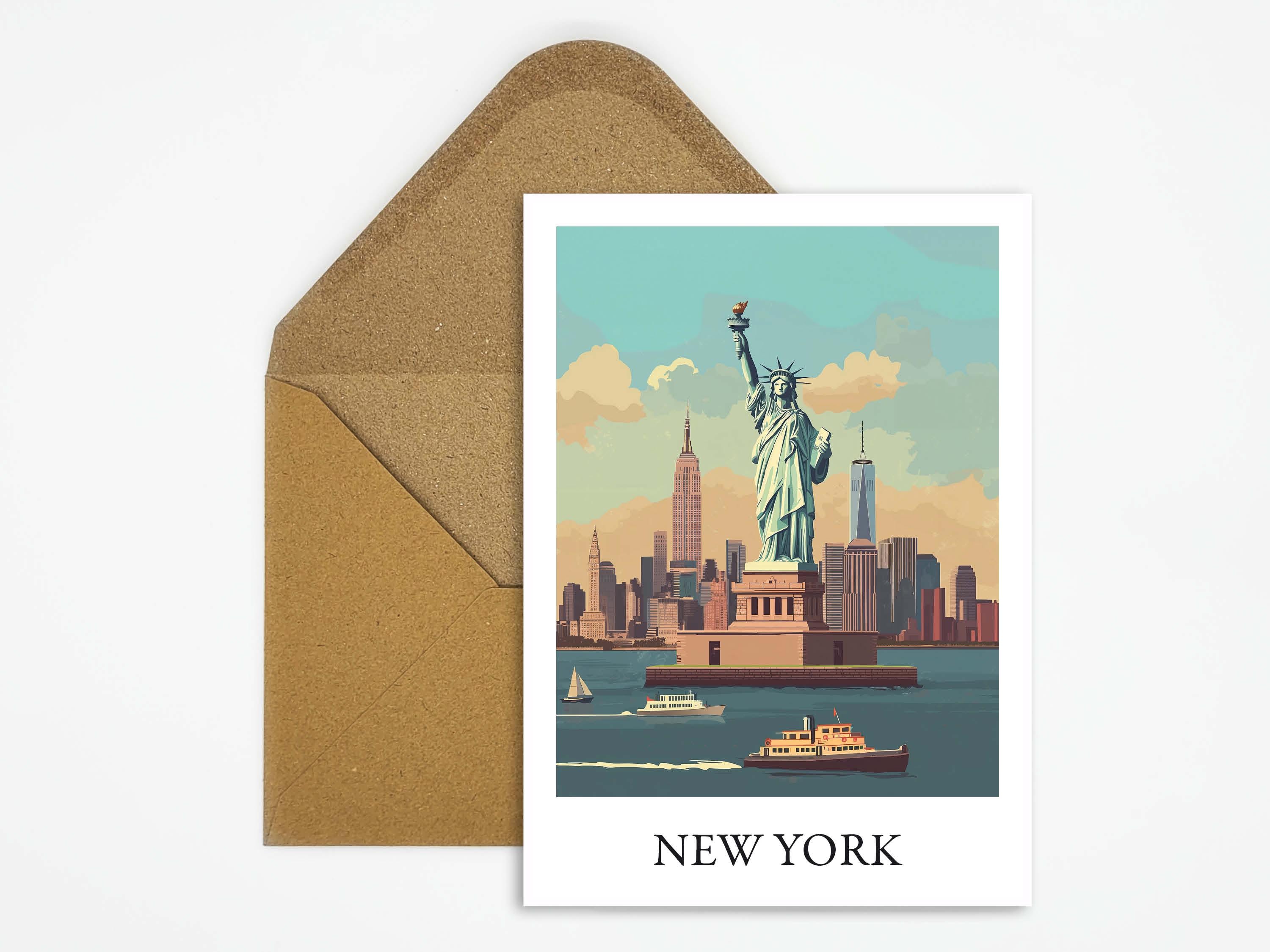 New York USA Travel Postcard With a Beautiful Statue of Liberty
