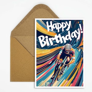 Radfahren Geburtstagskarte, Happy Birthday Radfahren Geburtstagskarte, Geschenk Karte, Postkarte Sport, Geschenk Karte, Karte Happy Birthday