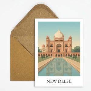 Cartolina di Nuova Delhi, India, con la tomba di Safdarjung, punto di riferimento storico, idea regalo per viaggiatori o decorazione da appendere