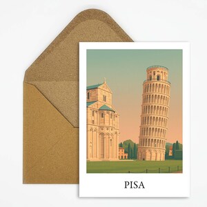 Carte postale de voyage de Pise en Italie avec la tour penchée, carte nostalgique de l'Italie comme un beau souvenir ou souvenir de voyages en Toscane