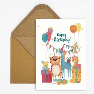 Zoo Geburtstagskarte, Happy Birthday Geburtstagskarte, Tiere Geburtstag, Kinder Geburtstagskarte, Geschenk, Geburtstag für Jungen, Mädchen