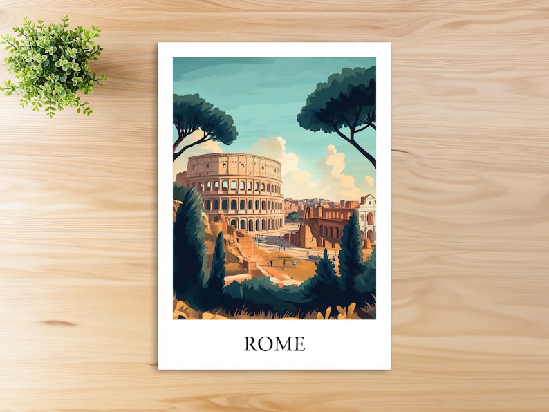 Carte postale de voyage de Rome, Italie avec une belle illustration du Colisée, idéale comme souvenir de voyage ou cadeau pour les voyageurs et les collectionneurs de cartes image 2