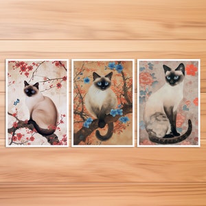 Cartolina gatto, gatto siamese, carta gatto, biglietto d'auguri, cartolina d'arte, stile gatto Hokusai, carta regalo, carta gatto vintage