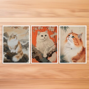 Cartolina gatto, gatto persiano, carta gatto, biglietto d'auguri, cartolina d'arte, stile gatto Hokusai, carta regalo, carta gatto vintage