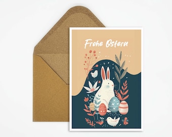 Carte Joyeuses Pâques, carte postale de Pâques, illustration de lapin de Pâques, design minimaliste, impression de cartes, carte imprimée, cadeau pour enfants, vœux de Pâques