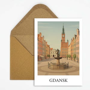 Cartolina di Danzica, Polonia, con il centro storico marittimo, un'affascinante cartolina come souvenir del viaggio sul Mar Baltico o come regalo per gli amanti dell'architettura