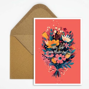 Alles Liebe zum Muttertag Karte, Muttertagskarte mit Blumenstrauß Illustration, Postkarte zum Muttertag mit Spruch, Zum Verschenken für Mama