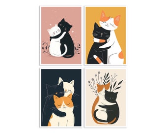 Cat Postcard, Animal Postcard, Cat Hug, Birthday, Cat Illustration, Romantic Cats, Art Postcard, Postcard Set 2